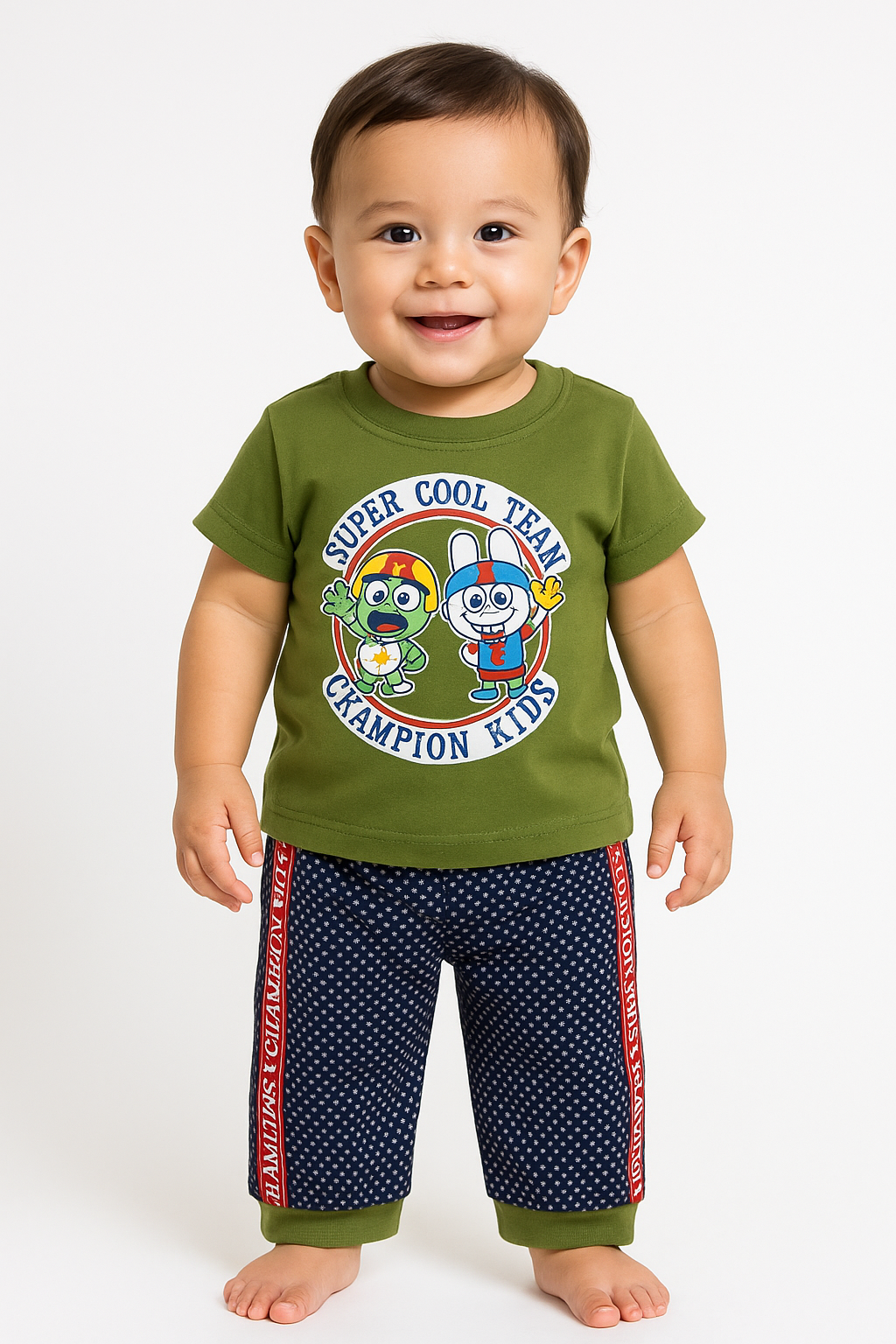 “Super Cool Team” Baby Tee & Polka‑Dot Shorts Set -