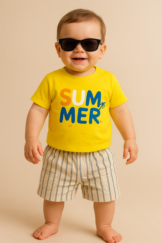 Graphic Tee & Striped Shorts Set