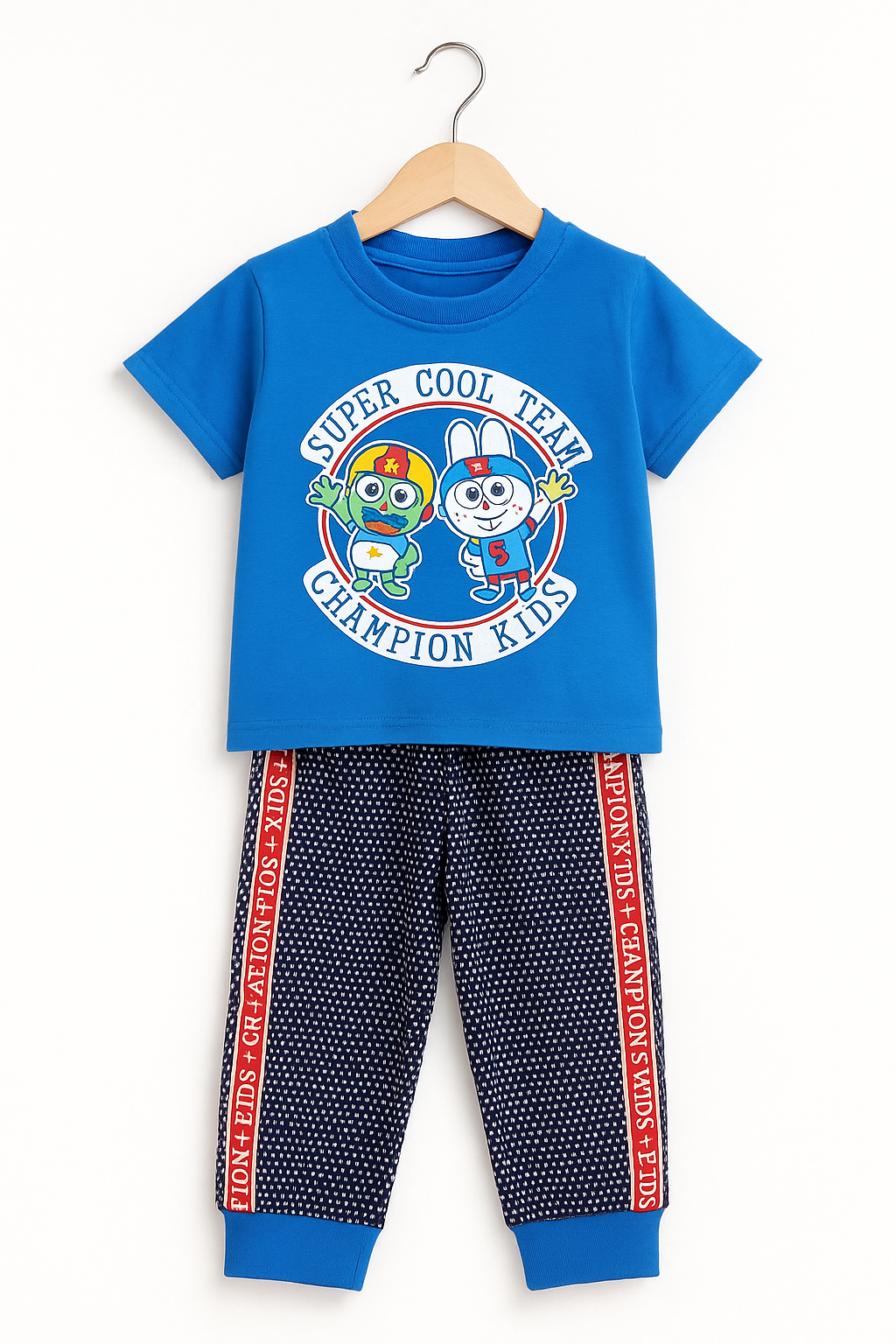 “Super Cool Team” Baby Tee & Polka‑Dot Shorts Set -