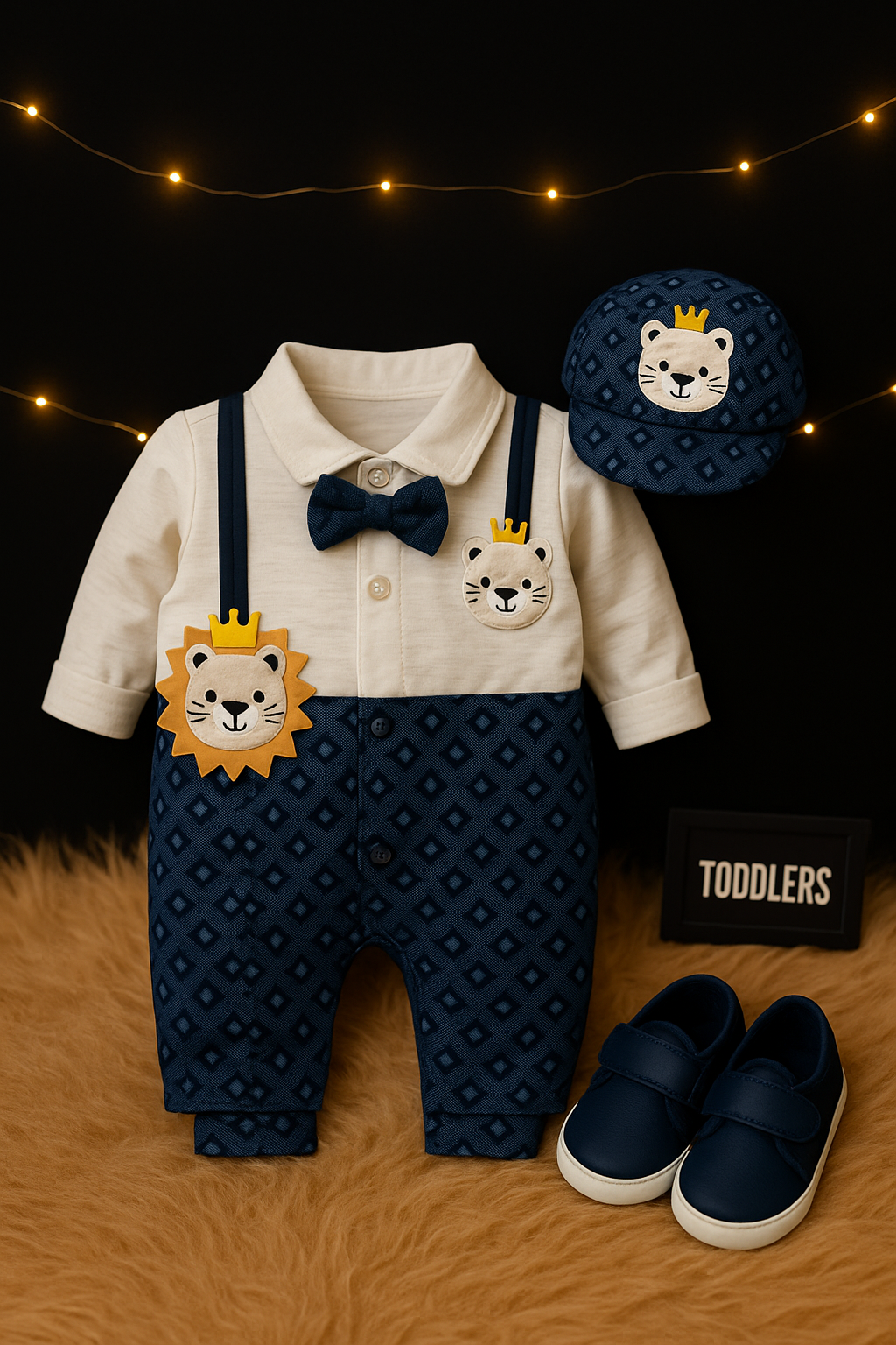 Baby Romper Set with Cap & Shoes-Navy Blue