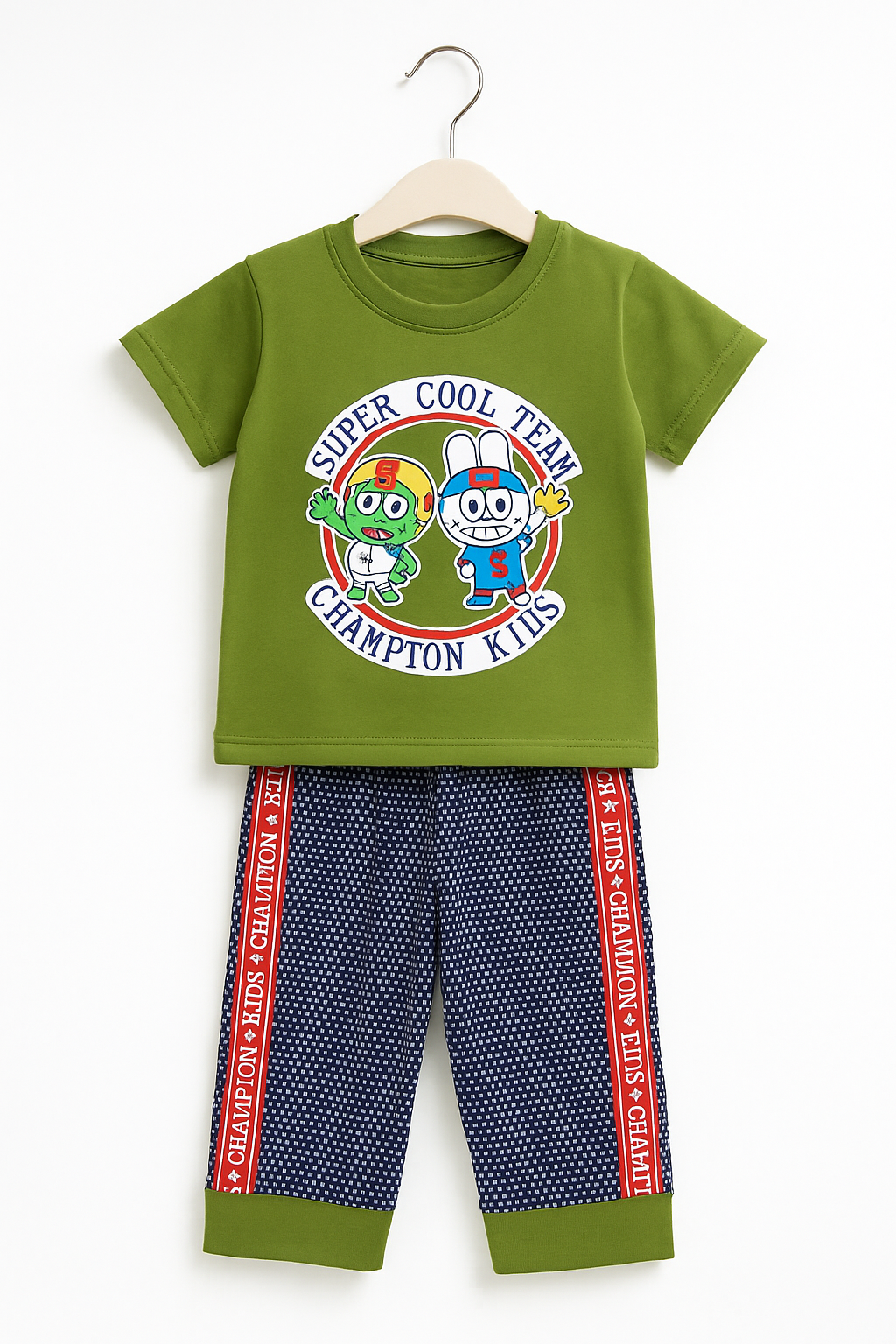 “Super Cool Team” Baby Tee & Polka‑Dot Shorts Set -