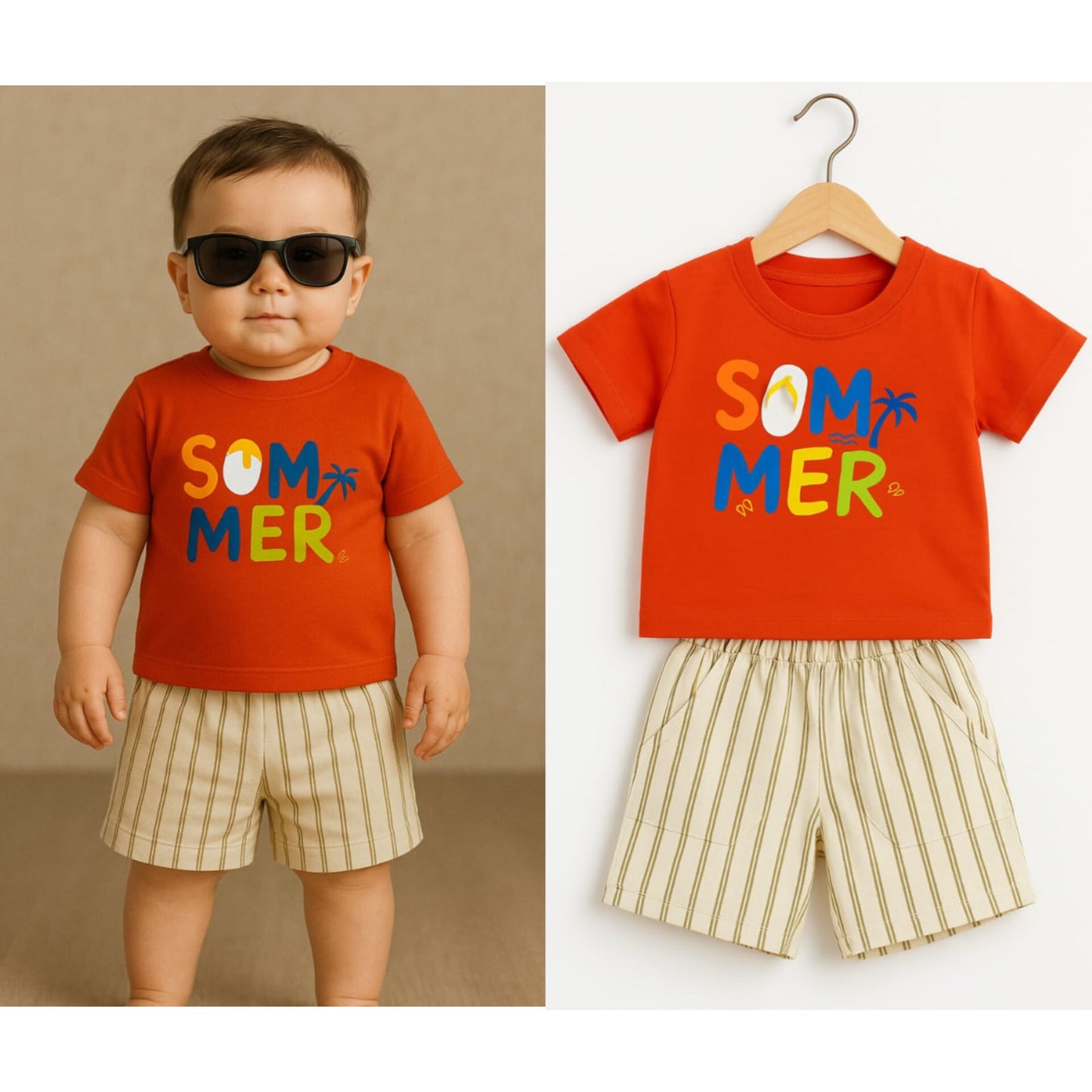Sunny “SUMMER” Graphic Tee & Striped Shorts Set