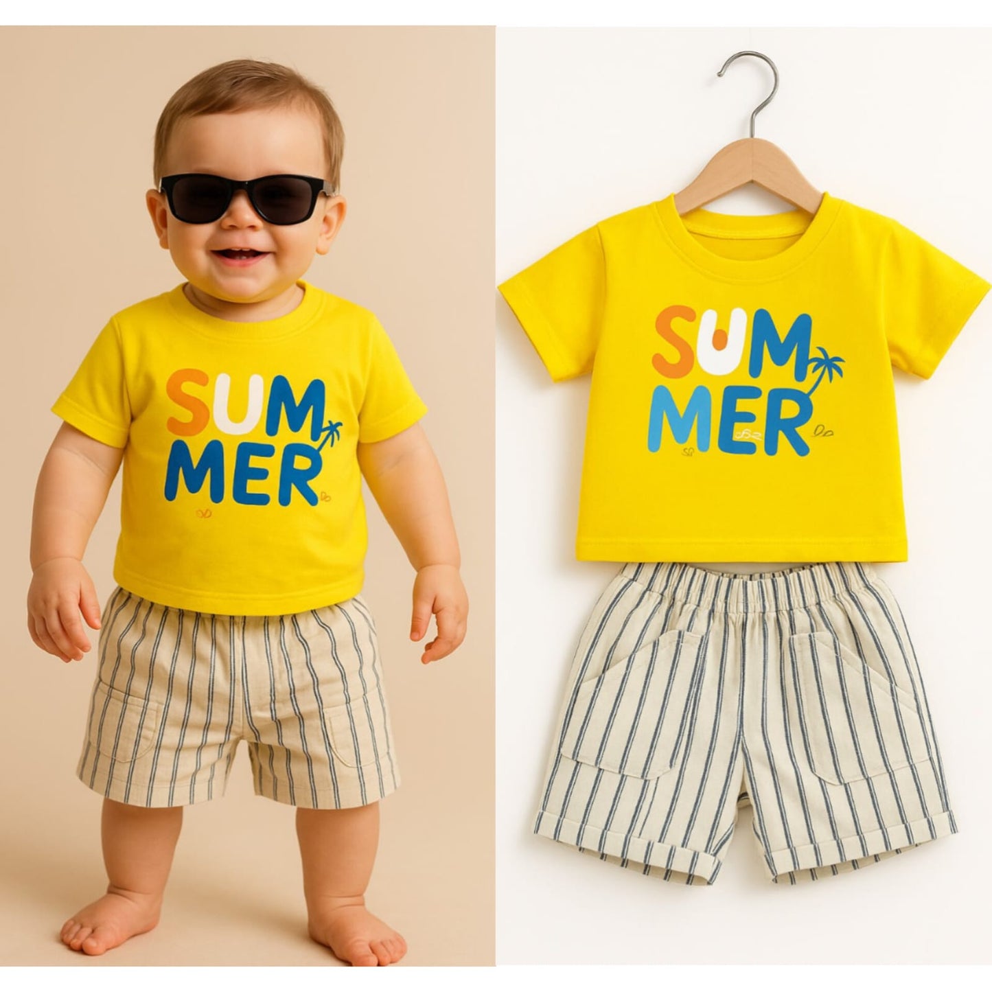Sunny “SUMMER” Graphic Tee & Striped Shorts Set