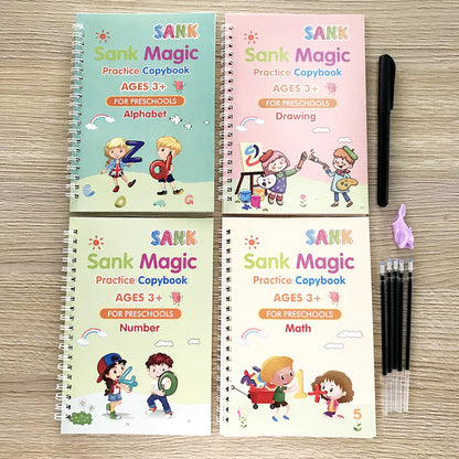 Pack of 4 - Sank Magic Practice Copybook Set – 4 Books + Magic Pen