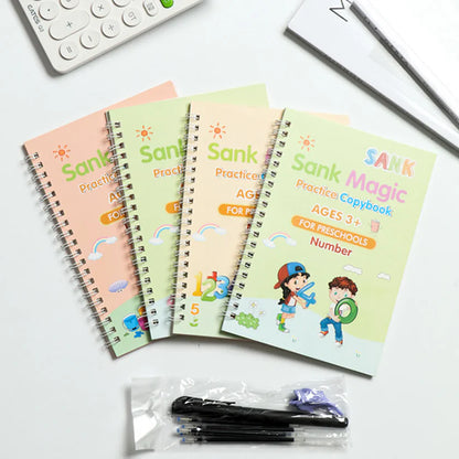 Pack of 4 - Sank Magic Practice Copybook Set – 4 Books + Magic Pen