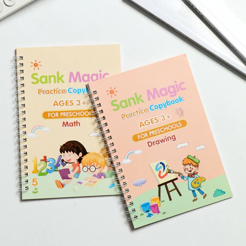 Pack of 4 - Sank Magic Practice Copybook Set – 4 Books + Magic Pen