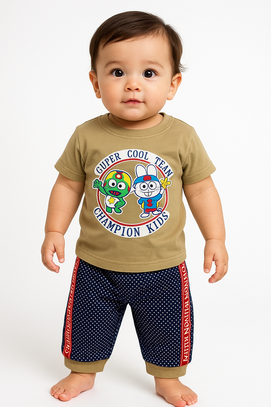 “Super Cool Team” Baby Tee & Polka‑Dot Shorts Set -