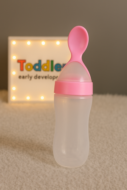 (2 Pcs)- Silicone Baby Feeding Bottle with Soft Spoon Dispenser