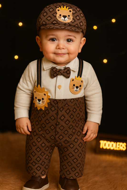 Baby Romper Set with Cap & Shoes-Dark Brown