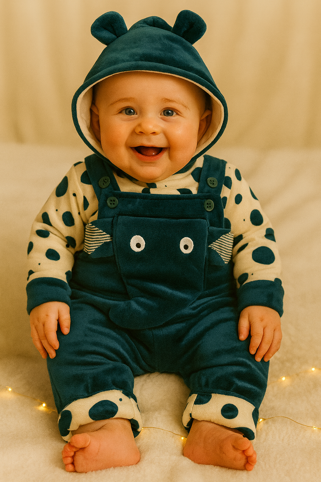 Elephant Fluffy Hoodie Romper Set-Zinc