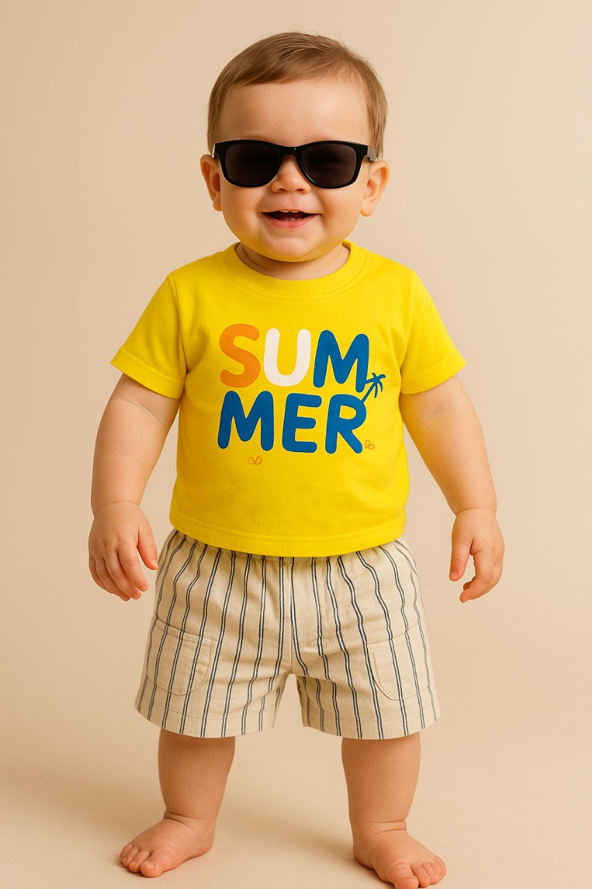 Graphic Tee & Striped Shorts Set