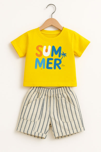 Graphic Tee & Striped Shorts Set
