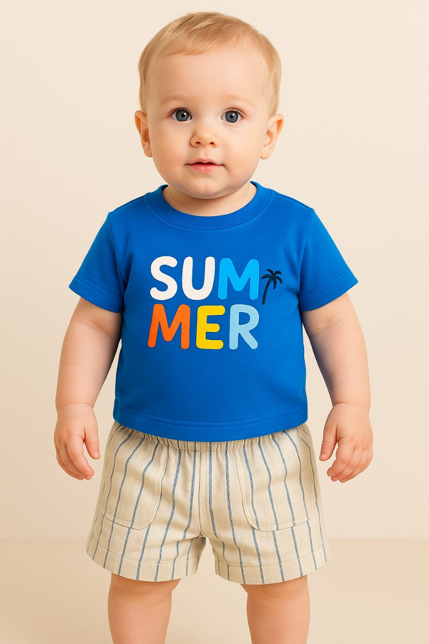 Graphic Tee & Striped Shorts Set