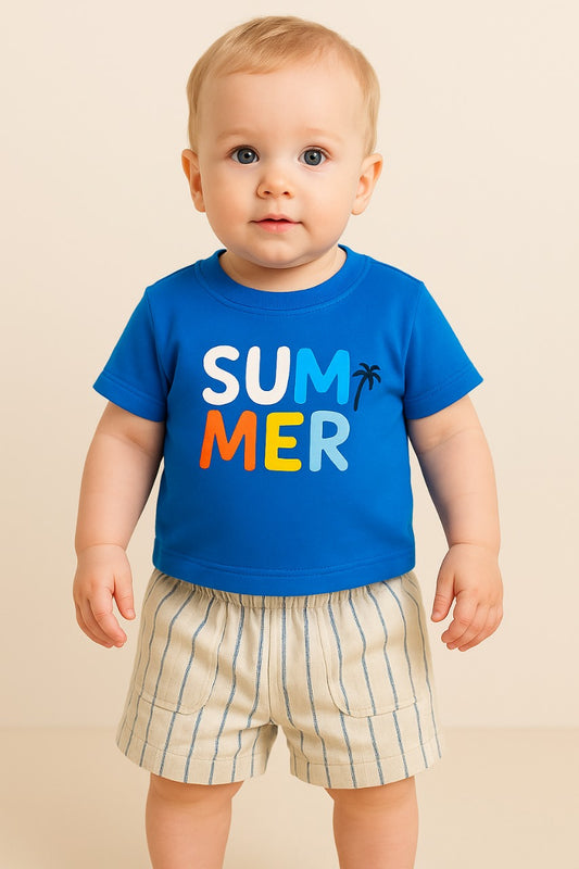 Graphic Tee & Striped Shorts Set