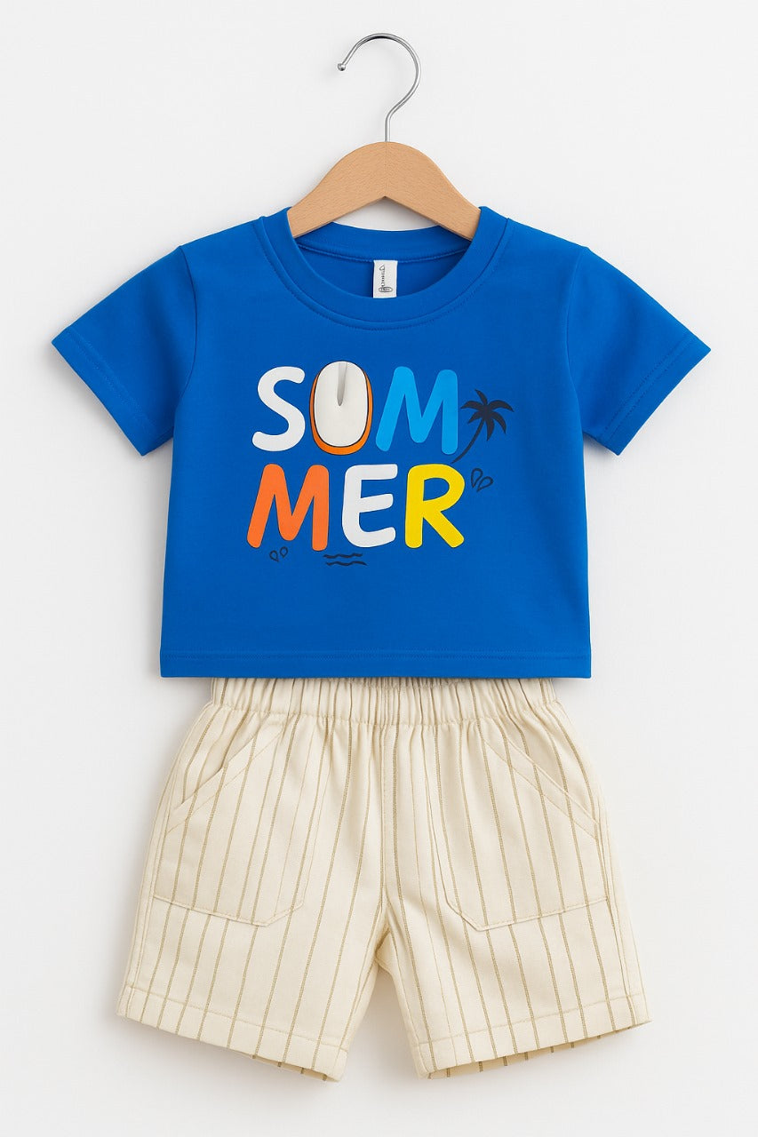 Graphic Tee & Striped Shorts Set