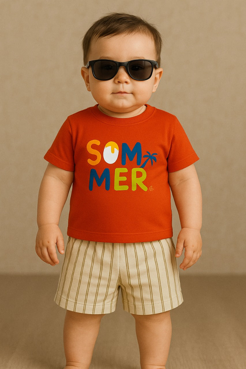 Graphic Tee & Striped Shorts Set