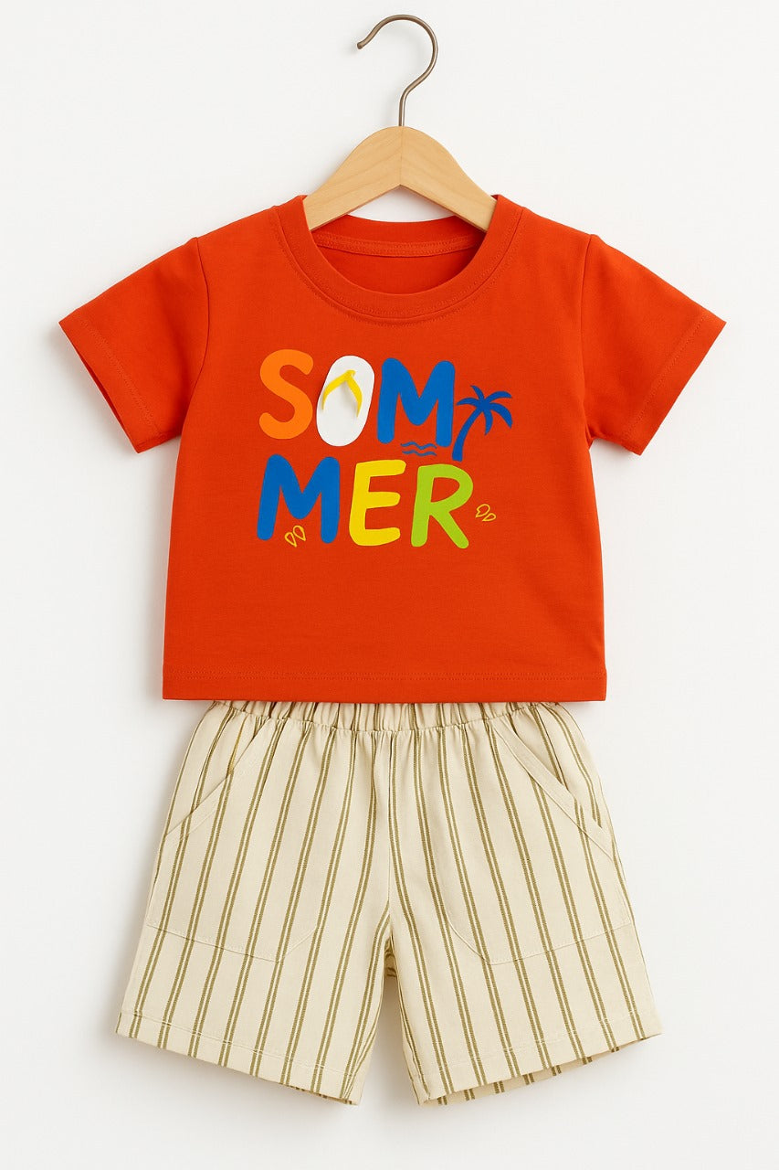 Graphic Tee & Striped Shorts Set