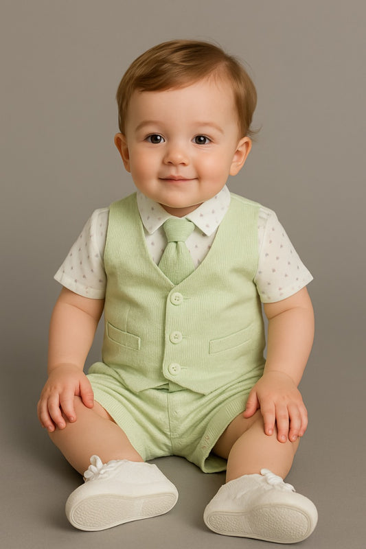 Vest & Shorts Set – Light Green Polka Dot Style