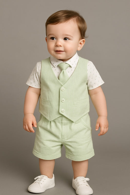 Vest & Shorts Set – Light Green Polka Dot Style