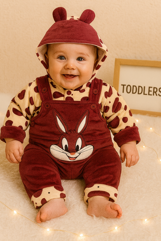 Bunny Fluffy Hoodie Romper Set-Neon Pink