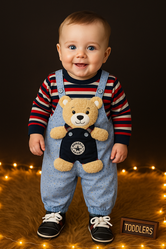 Bear Romper set with shoes-sky