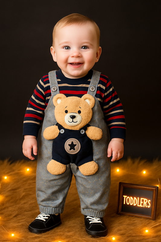 Bear Romper set with shoes-Grey