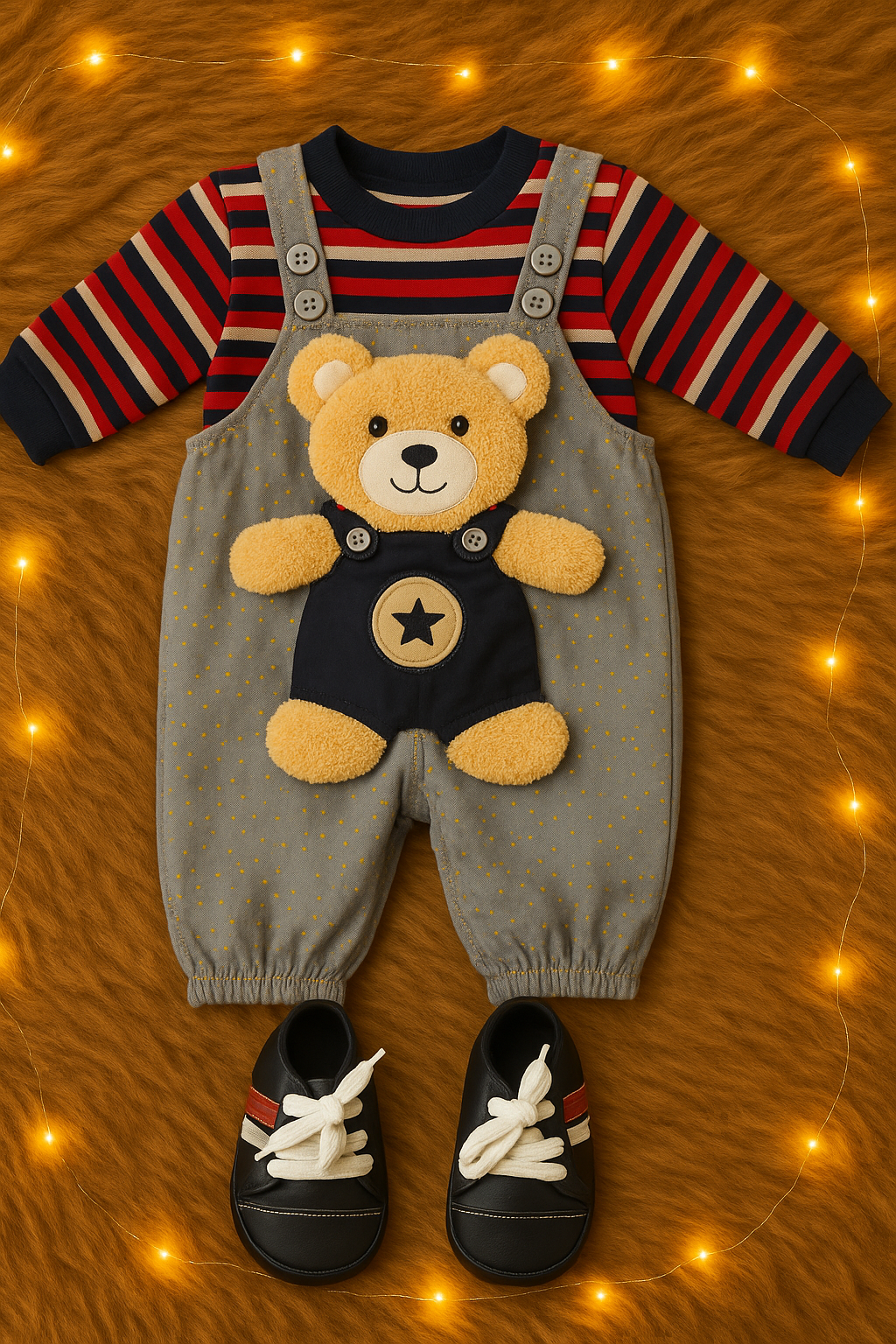 Bear Romper set with shoes-Grey