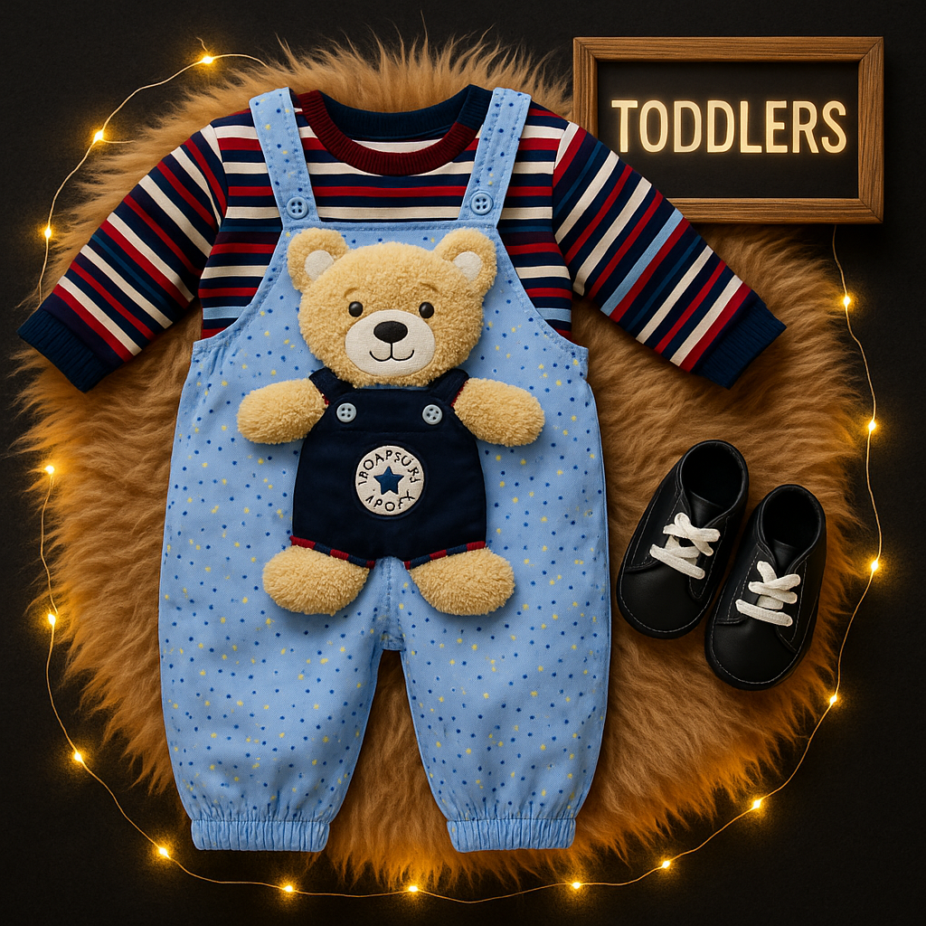 Bear Romper set with shoes-sky