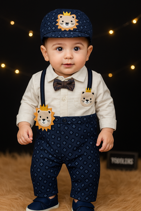 Baby Romper Set with Cap & Shoes-Navy Blue