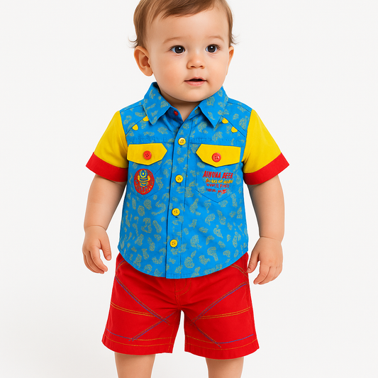 Baby Shirt & Cargo Shorts Set Cotton - Blue