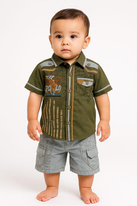 Baby Shirt & Cargo Shorts Set Cotton - Olive green