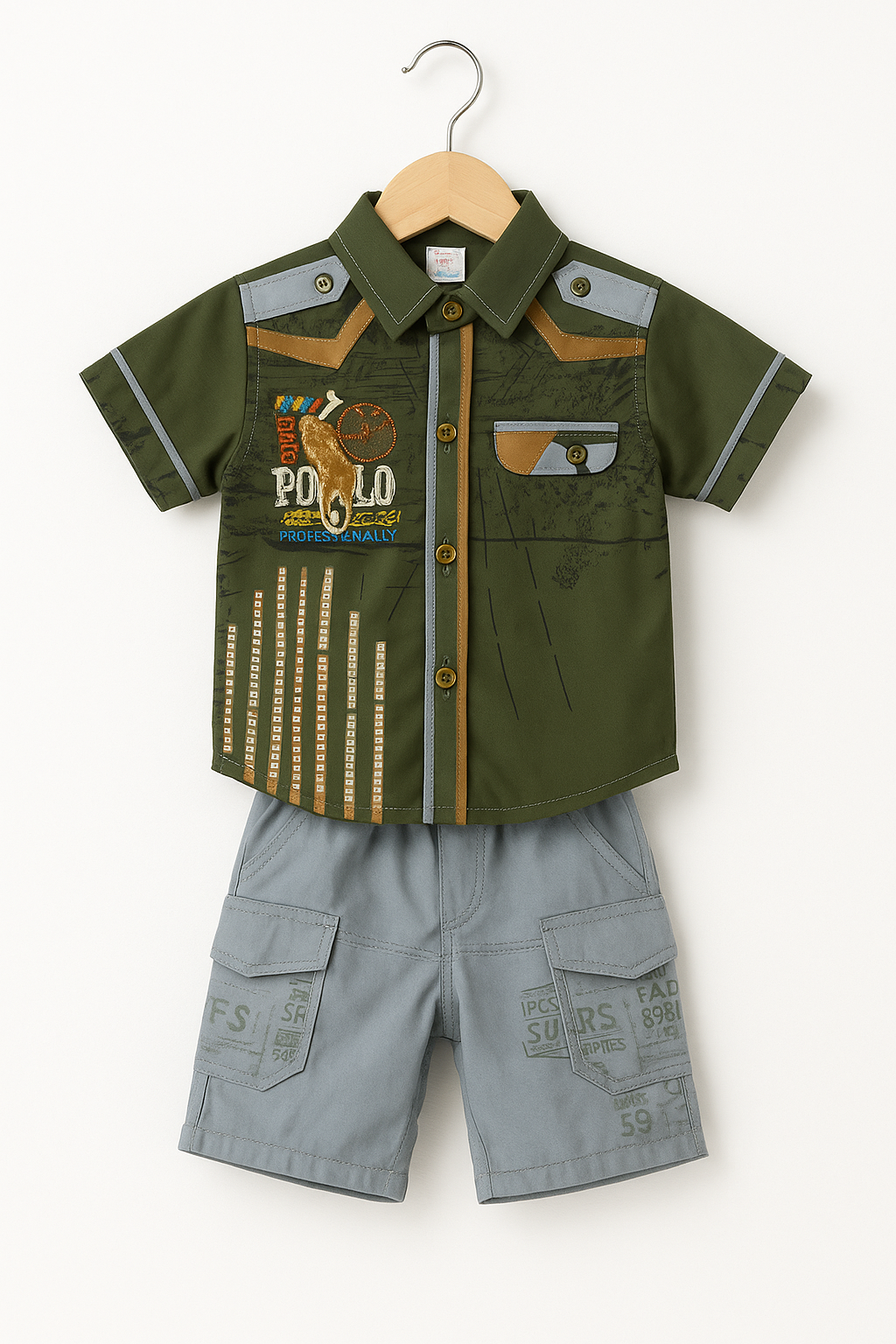 Baby Shirt & Cargo Shorts Set Cotton - Olive green