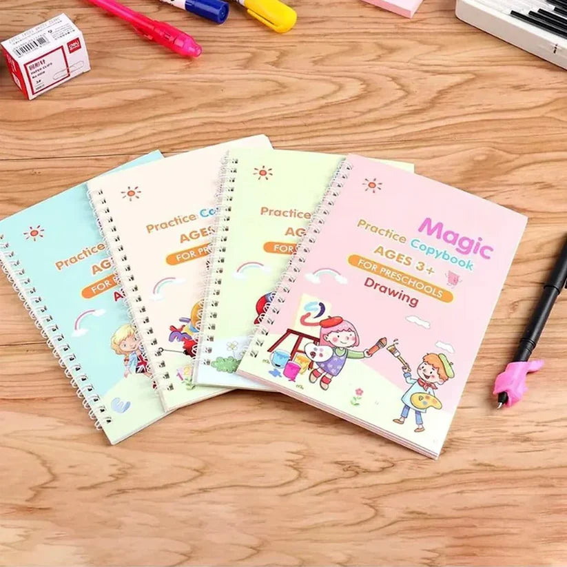 Pack of 4 - Sank Magic Practice Copybook Set – 4 Books + Magic Pen