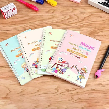 Pack of 4 - Sank Magic Practice Copybook Set – 4 Books + Magic Pen