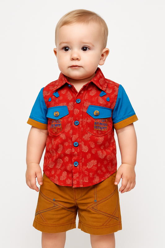 Baby Shirt & Cargo Shorts Set Cotton - Red