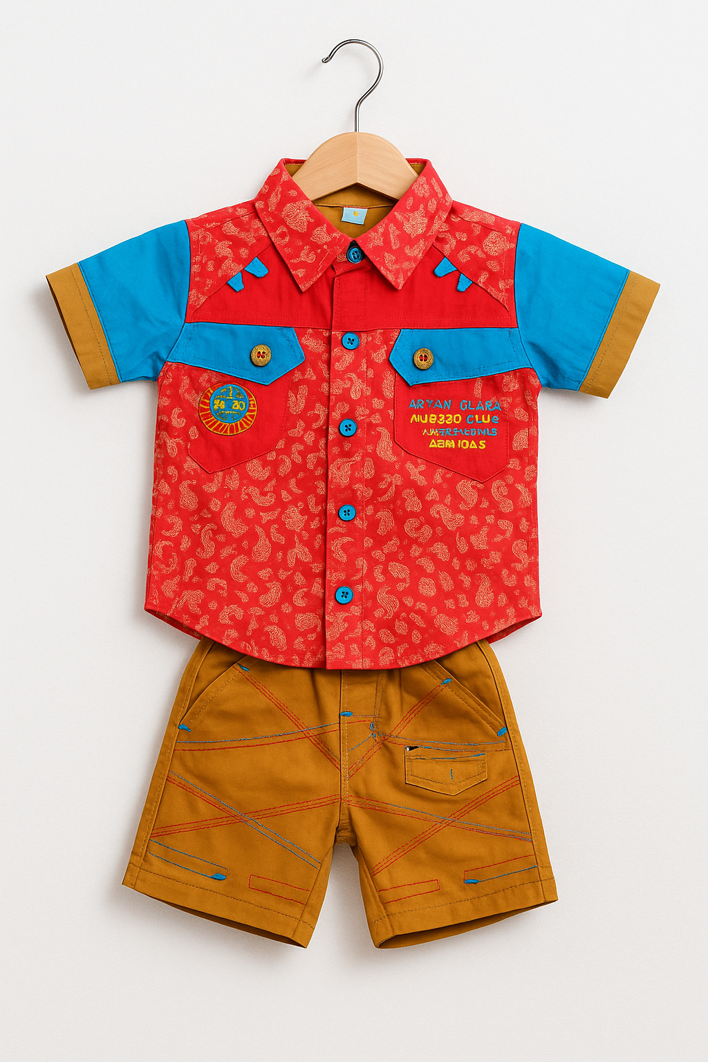 Baby Shirt & Cargo Shorts Set Cotton - Red