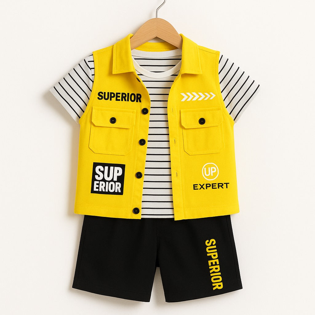 Superior Explorer Red Vest & Striped Tee Set-yellow
