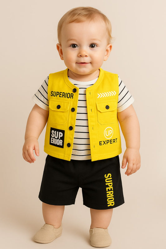 Superior Explorer Red Vest & Striped Tee Set-yellow